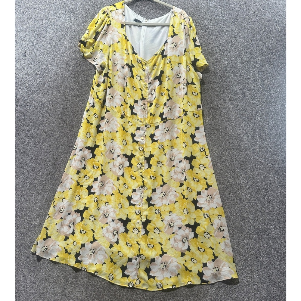 Talbots Midi Dress 22W Yellow Floral Summer Bloomcore Flowy Feminine Brunch